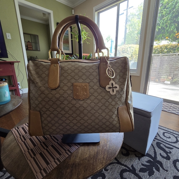 Celine Handbags - Celine Macadam Canvas and Leather Satchel Bag